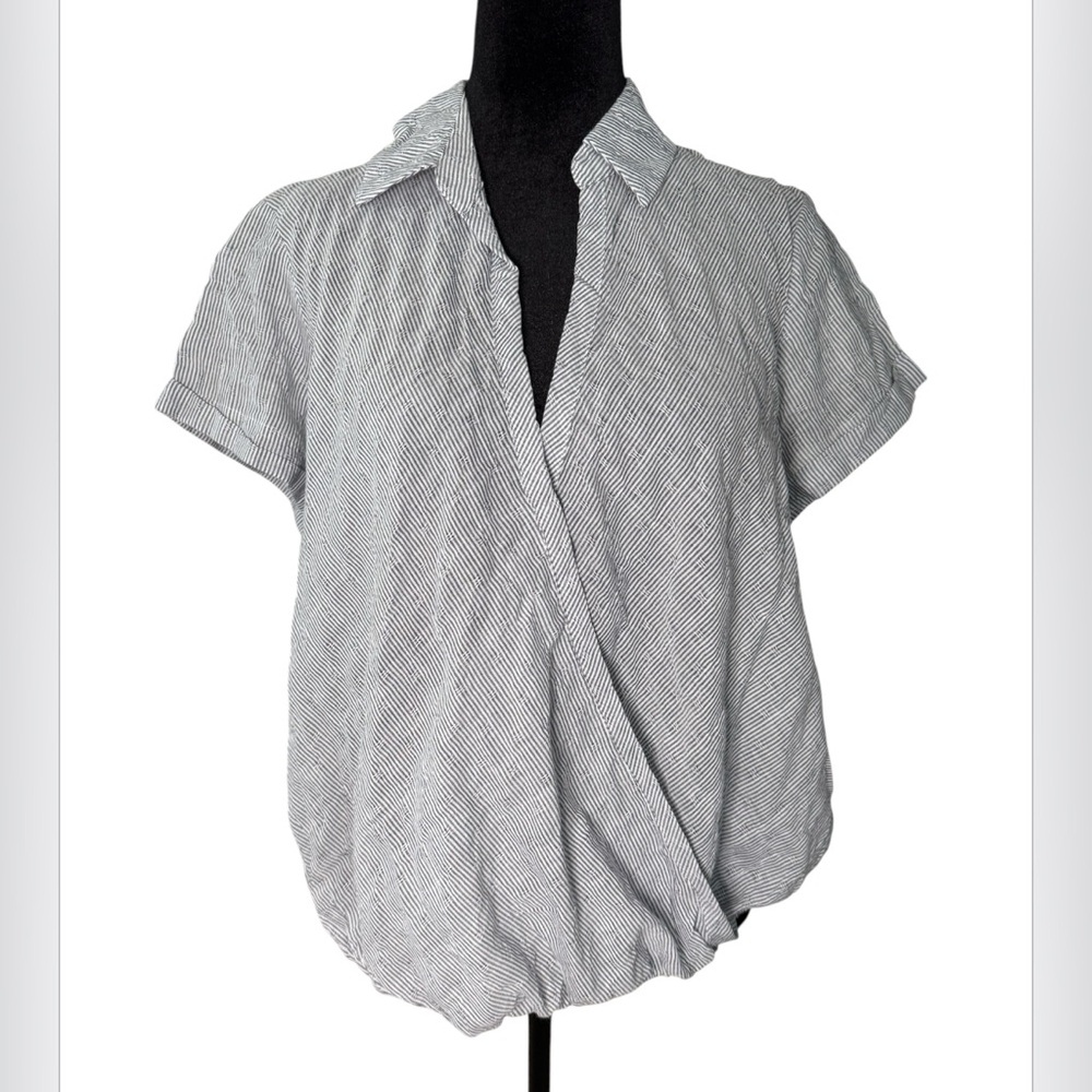 NWT Universal Thread Striped Faux Wrap Top | L | Embroidered Detail